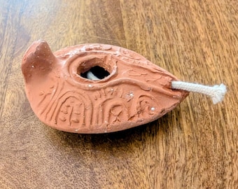 Terracotta Oil Lamp, from Holy Land, Vintage Clay Lamp, Olive Oil Lamp, from Israel, Religious Gift