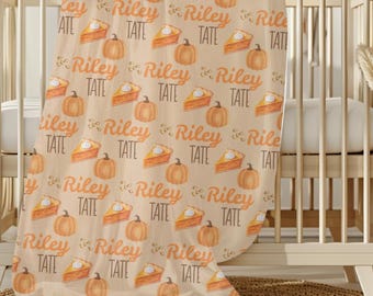 Personalized Fall Baby Blanket, Custom Newborn Baby Blanket, Girl Baby Blanket, Baby Boy Coming Home Pumpkin Throw, Autumn Baby Shower Gift