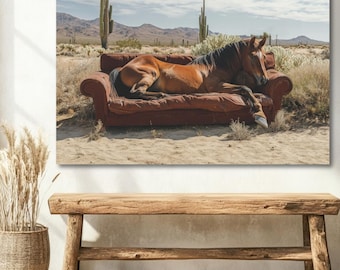 Wild Horse on Sofa Canvas Print: Desert Western Decor