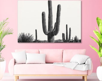 Saguaro Cactus Canvas Print: Black and White Desert Art
