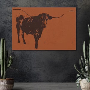 Western Longhorn Cow Wall Decor,  Southwestern Wall Art, Rodeo Poster, Rustic Western Sketch Texas Longhorn Wallart, Western Decorated Homes