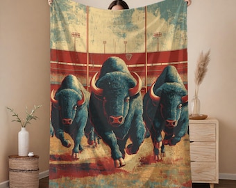 Vintage Buffalo Football Design - jeté de football, cadeau de fan, couverture de sport confortable, décoration rétro, jeté en polaire sherpa, couverture de buffle