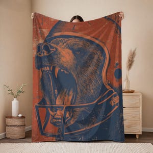 Sherpa Blanket, Vintage Chicago Football Bear Design - Football Throw, Fan Gift, Cozy Sports Blanket, Retro Decor, Fleece Throw