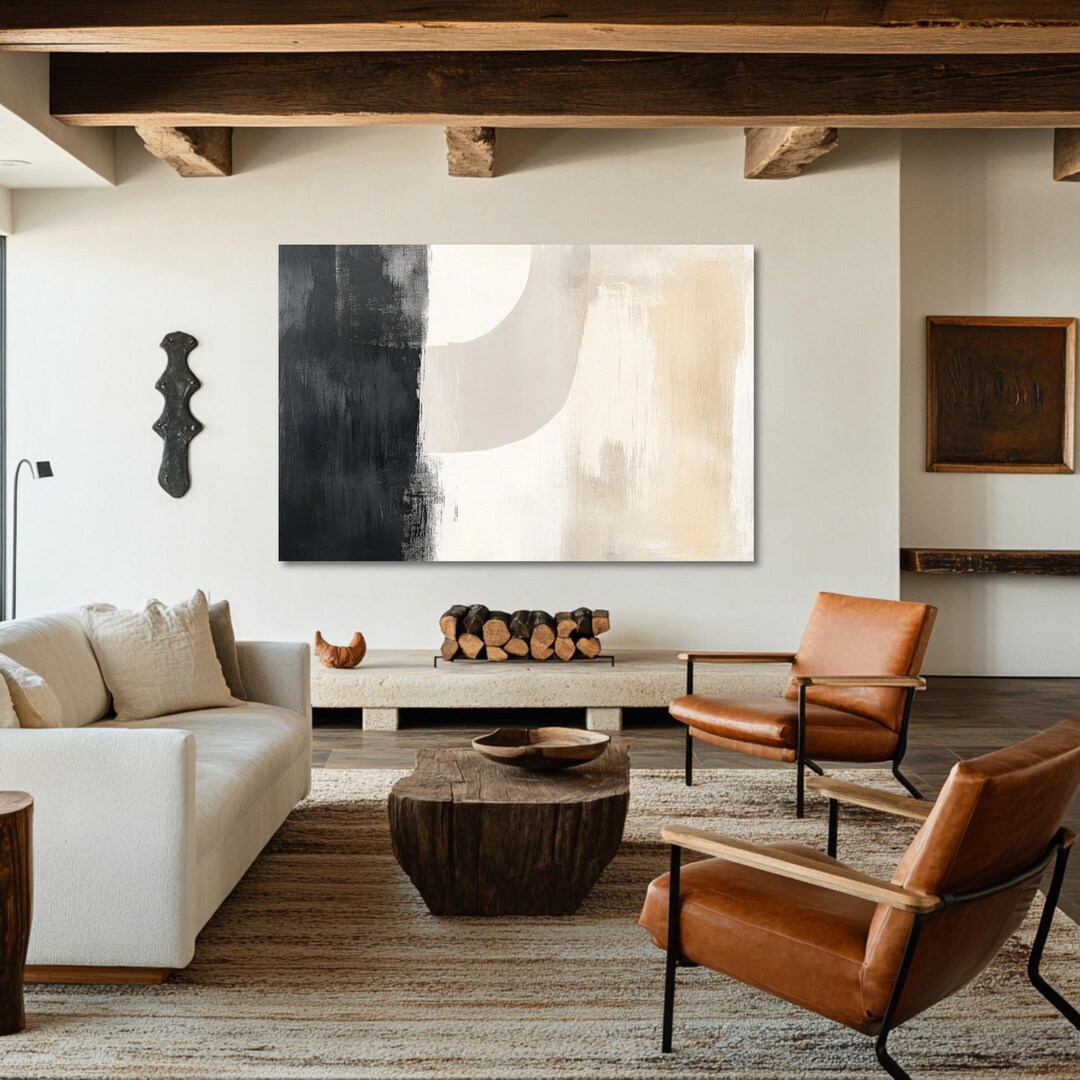 Minimalist Abstract Wall Art Print, Neutral Geometric Canvas Art, Beige ...