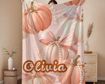 Personalized Baby Girl Coquette Blanket Newborn Blanket Girl Baby Blanket Fall Baby Coming Home Custom Pumpkin Throw Autumn Baby Shower Gift