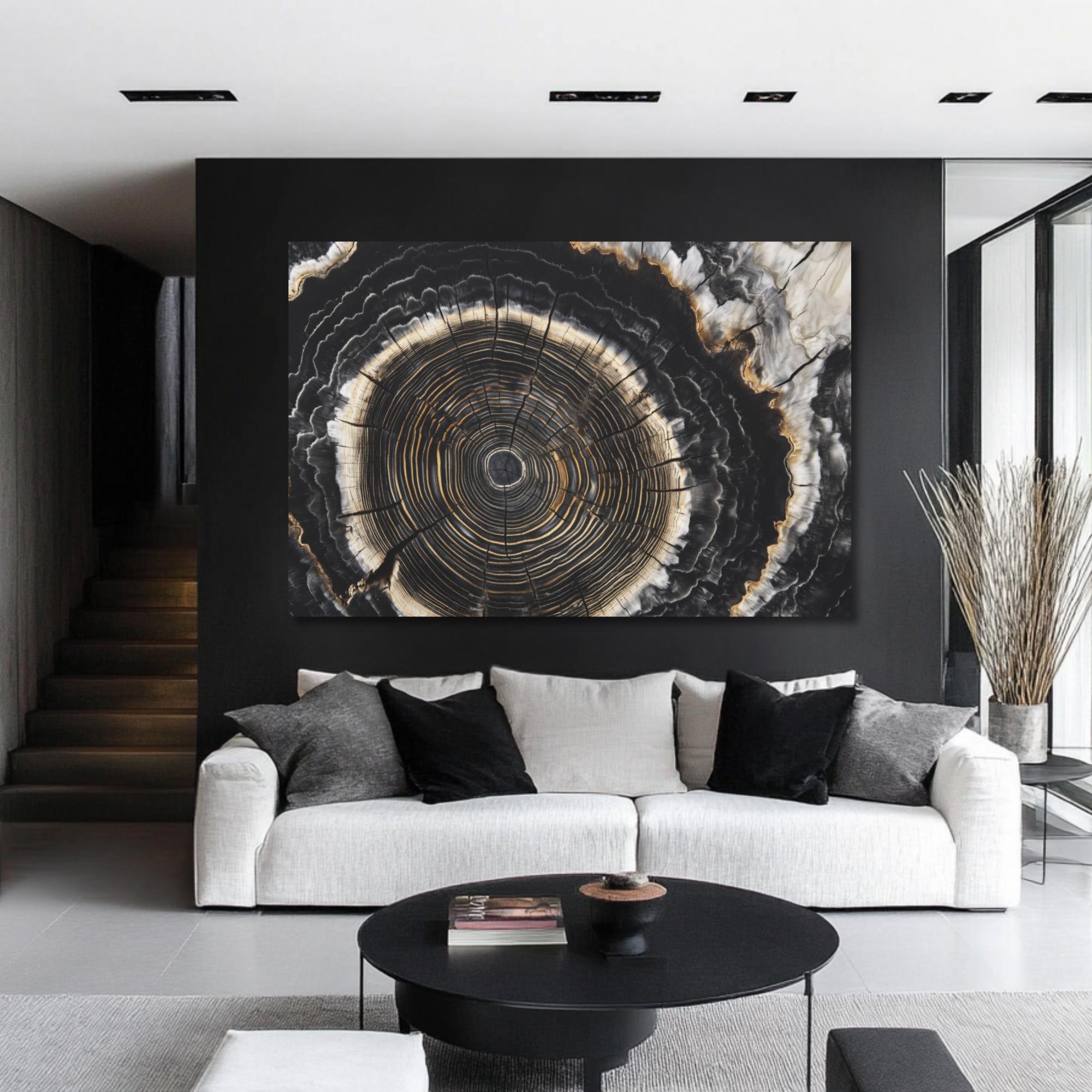 Black and White Tree Rings Canvas Print: Modern Minimalist Wall Art