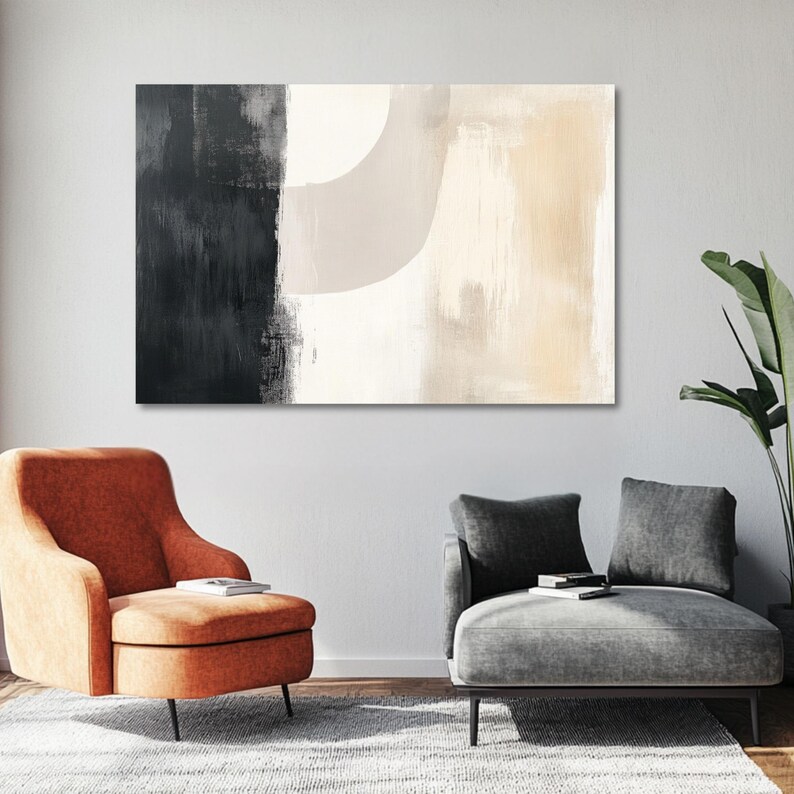 Minimalist Abstract Wall Art Print, Neutral Geometric Canvas Art, Beige ...