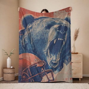 Sherpa Blanket, Vintage Chicago Football Bear Design - Football Throw, Fan Gift, Cozy Sports Blanket, Retro Decor, Fleece Throw