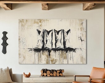 Cowboy Boots Oil Painting Print: Modern Western Wall Art