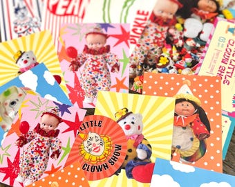 FULL The Little Clown Show Postcard, Sticker Packs, Button, and Tickets