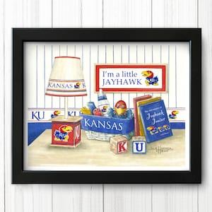 Kansas University, KU Little Jayhawk Watercolor Art Print