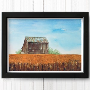 Barn in Field Watercolor Art Print