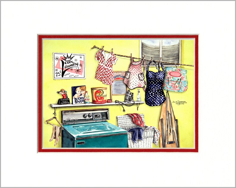 Retro Laundry Room Watercolor Art Print Etsy
