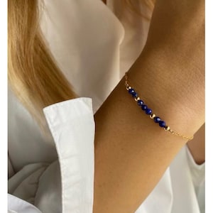 Lapis Lazuli Gold Filled Beaded Bracelet - September Birthstone