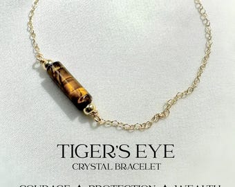 Tiger's Eye Crystal Bracelet, 14kt Gold Filled, Adjustable