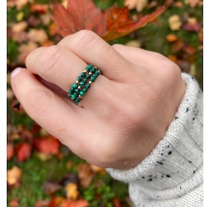 Malachite Ring. Beaded Ring. 14kt Gold Filled Ring. Elastic Ring. Stretch Ring. Elastic Ring. April Birthstone Ring. Delicate Ring.