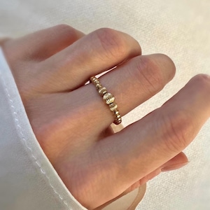 14kt Gold Filled Beaded Ring, Stretch Ring, Stackable Ring, Minimalist Ring, Elastic Ring