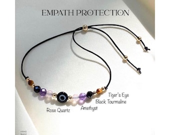 Evil Eye Gemstone Bracelet, Protection Crystals, 14k Gold Filled Beads