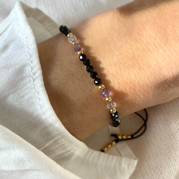 Empath Protection Bracelet. Black Tourmaline, Rose quartz, Amethyst bra. Delicate Crystal Bracelet. Gemstone Beaded Bracelet. Gift for her.