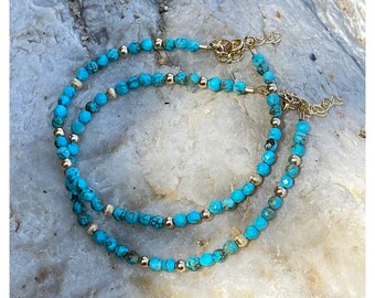 Turquoise 14kt Gold Filed Bracelet. Beaded Bracelet. Delicate Bracelet. Gemstone Bracelet. Layering. December Birthstone, Gift for Her.