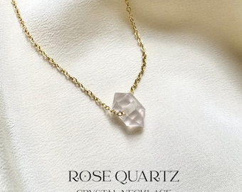 14kt Gold Filled Rose Quartz Pendant Necklace, Minimalist Crystal Chain