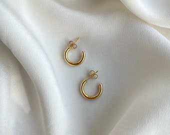 18kt Gold Plated over Sterling Silver Semi Hoop Earrings. Gold Plated Semi Hoop Earrings. Gold Plated Hoop Earrings. Hoop Studs. Stud Hoops