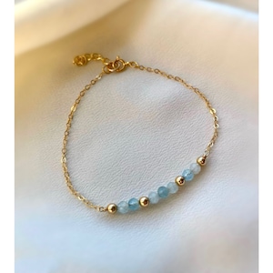Gold Filled Aquamarine Bracelet: Delicate Beaded March Birthstone Jewelry