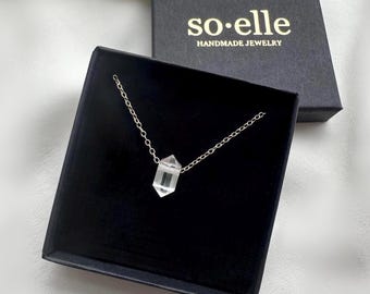 Clear Quartz 14kt Gold Filled Pendant Necklace, April Birthstone