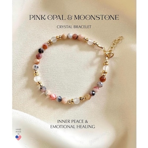 Peruvian Pink Opal Moonstone Bracelet – 14kt Gold-Filled Sterling Silver Stacking Jewelry