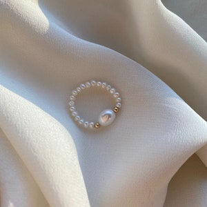 Freshwater Pearl Stretchy Ring, Beaded Elastic Ring, June Birthstone