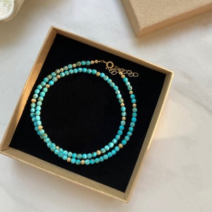 Turquoise Beaded Necklace. Delicate Turquoise Choker. Gemstone Layering Necklace. Gold Filled Turquoise Necklace. Gift for Her.