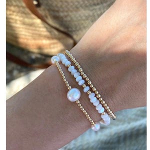 Freshwater Pearl Bracelet: 14kt Gold Filled Beaded Stacking Bracelet