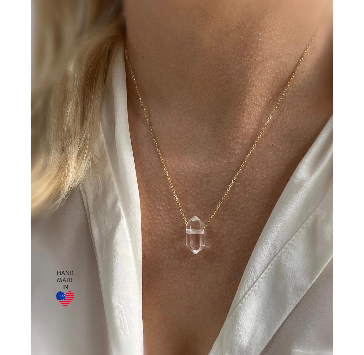 Clear Quartz Crystal Point Necklace, 14kt Gold Filled or Sterling…