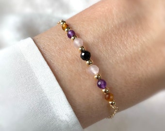 Black Tourmaline Protection Bracelet, Rose Quartz, Amethyst, Tiger's Eye
