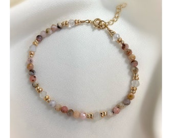 Opal & Moonstone Gold Filled Bracelet. Delicate Beaded Bracelet. Crystal Bracelet. Gemstone Bracelet. Stackable Bracelet. Gift for Her.