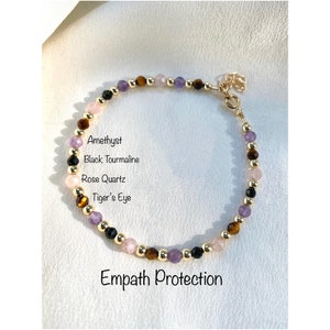 Empath Protection Bracelet: Crystal Beaded Bracelet with Black Tourmaline, Rose Quartz