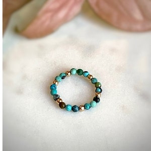 Turquoise Ring. Beaded Ring. Stretch Ring. Elastic Ring.  14kt Gold Filled Ring. Statement Ring. December Birthstone Ring. Delicate Ring.