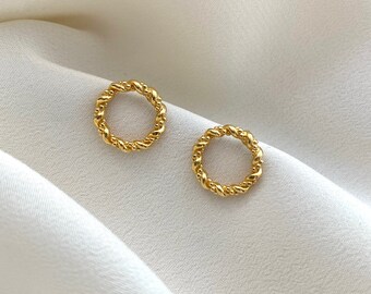 18kt Gold Plated Twisted Hoop Earrings. Gold Plated Stud Earrings. Minimalist Earrings. Gold Twisted Earrings. Birthday Gift. Gift for Her.