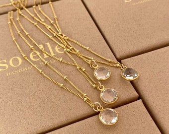 Clear Quartz 14kt Gold Filled Necklace: April Birthstone Pendant