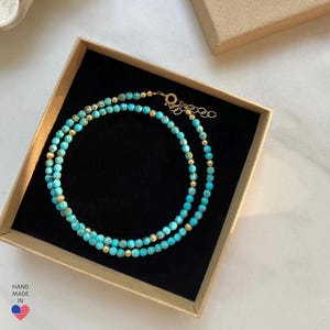 Turquoise Choker Necklace, 14kt Gold Filled Beaded Layering Necklace