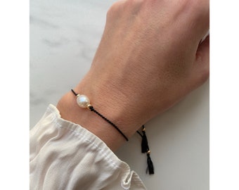 Freshwater Pearl Silk Cord Bracelet, 14kt Gold Filled, Adjustable