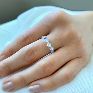 Opalite Ring. Beaded Ring. 14kt Gold Filled Ring. Stackable Ring. Stretch Ring. Elastic Ring. October Birthstone Ring. Delicate Ring.