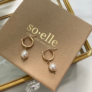 Baroque Pearl Hoop Earrings: 14kt Gold Filled Huggie Hoops