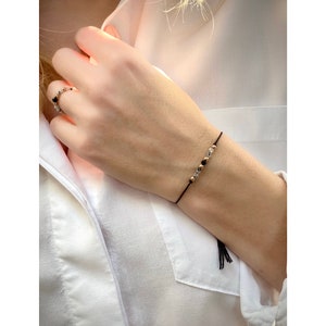 Moonstone & Black Tourmaline Cord Bracelet. Delicate Silk Bracelet. Delicate Crystal Bracelet. Healing Bracelet. Adjustable. Gift for Her image 3