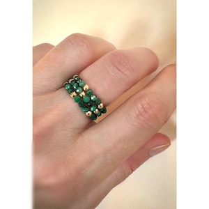 Malachite Ring. Beaded Ring. 14kt Gold Filled Ring. Elastic Ring. Stretch Ring. Elastic Ring. April Birthstone Ring. Delicate Ring.