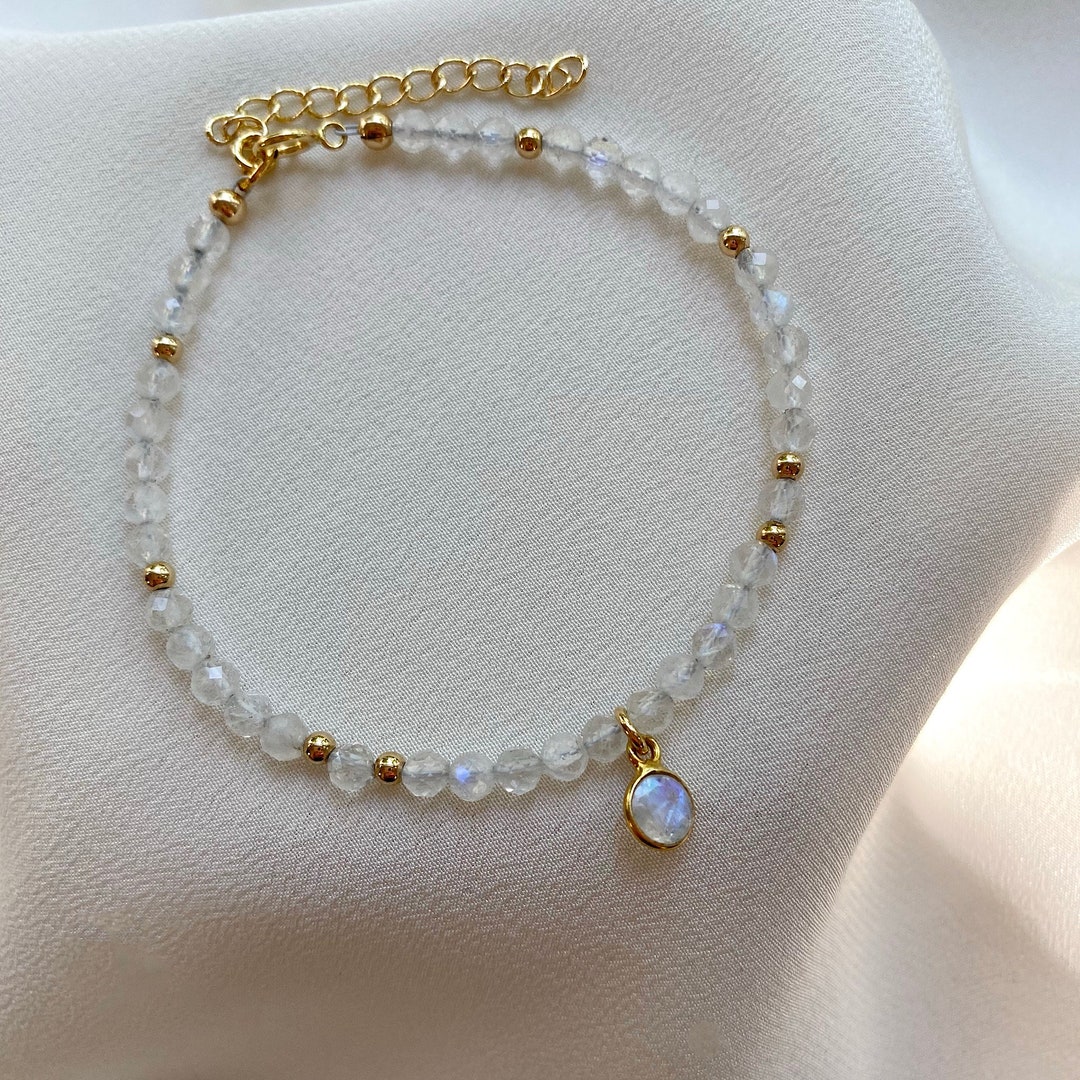 Moonstone Gold Filled Bracelet. Delicate Crystal Bracelet. - Etsy