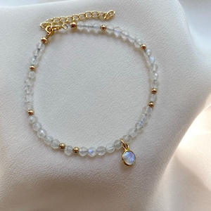 Moonstone Beaded Bracelet: 14kt Gold Filled, Minimalist Crystal