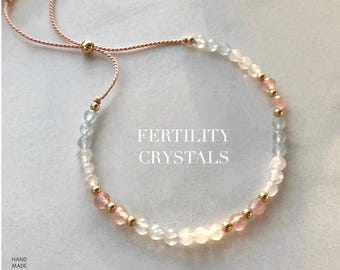 Handcrafted Fertility Crystal Bracelet, Aquamarine Moonstone Rose Quartz, IVF Gift