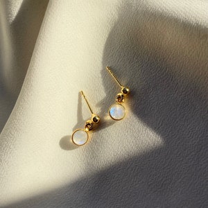 18kt Gold Plated Moonstone Earrings. Stud Earrings. Delicate Earrings. Crystal Earrings. June Birthstone. Christmas Gift for Her