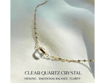 Vergulde ketting met bergkristal, minimalistische kristallen sieraden